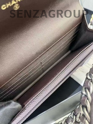 Chanel 19 Bag WOC Brown Gold Quilted Chain Crossbody Shoulder Bag