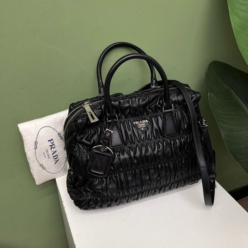 Prada Tote Bag 2ways Black Silver Hardware Crossbody Bag Excellent