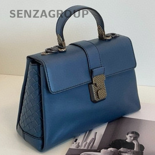 Bottega Veneta Piazza Top Handle Bag Blue Silver Used Women Classic
