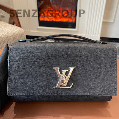 Louis Vuitton Lockme Leather Tote Shoulder Bag Black Silver Women Classic