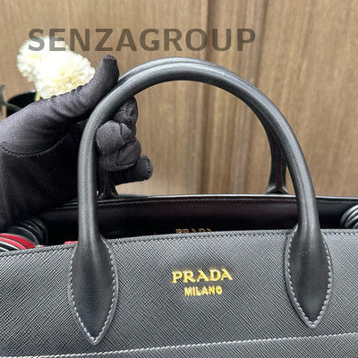 Prada Saffiano Lux Tote Bag Black Silver Women's Classic Handbag