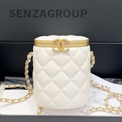 Chanel White Gold Quilted Lambskin Bucket Bag Chain Crossbody Classic