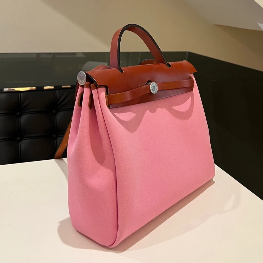 Authentic Hermes Herbag 31 Sakura Pink Casual Tote Shoulder Bag