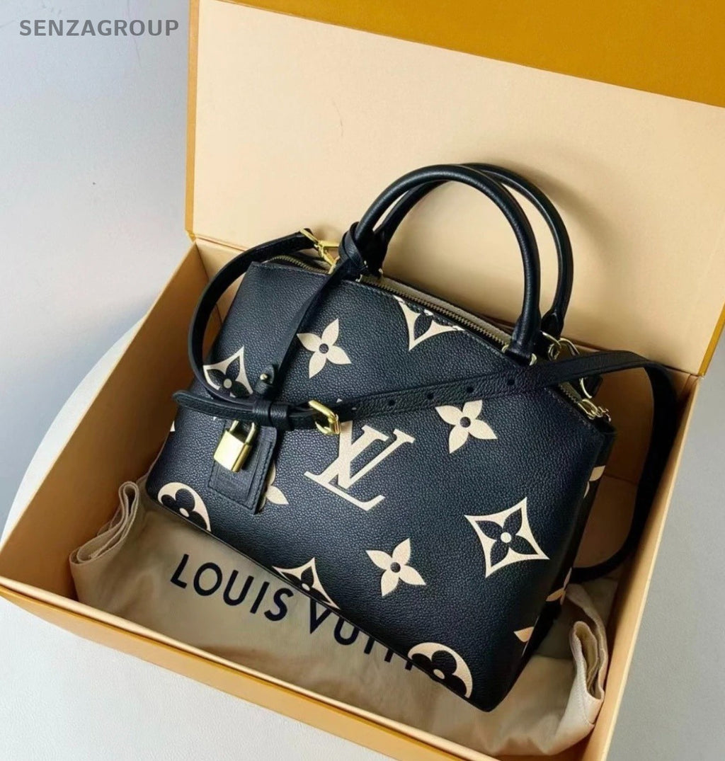 Louis Vuitton Montaigne Embossed Leather Shoulder Top Handle Bag Women Black