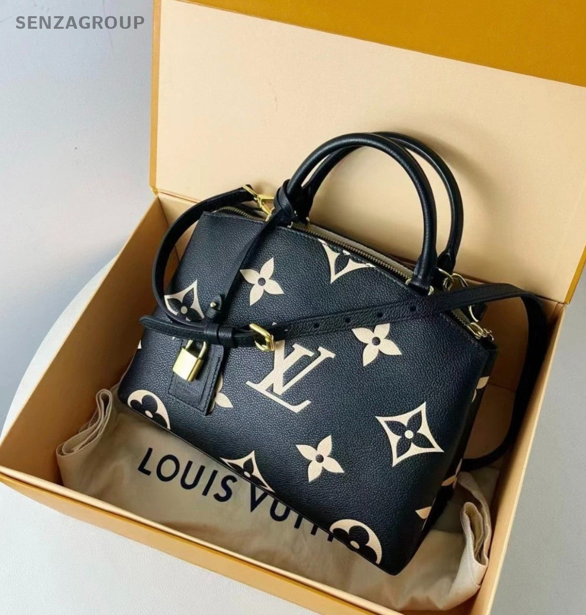 Louis Vuitton Montaigne Embossed Leather Shoulder Top Handle Bag Women Black