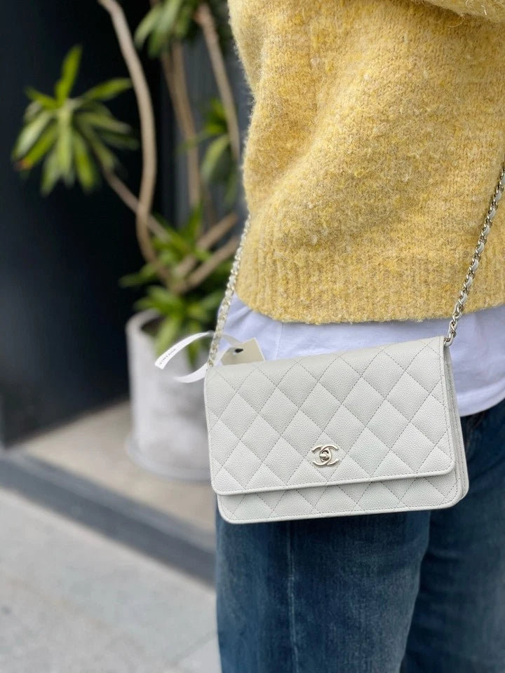 CHANEL Rotating Buckle Light Green Leather WOC Crossbody Bag For Women
