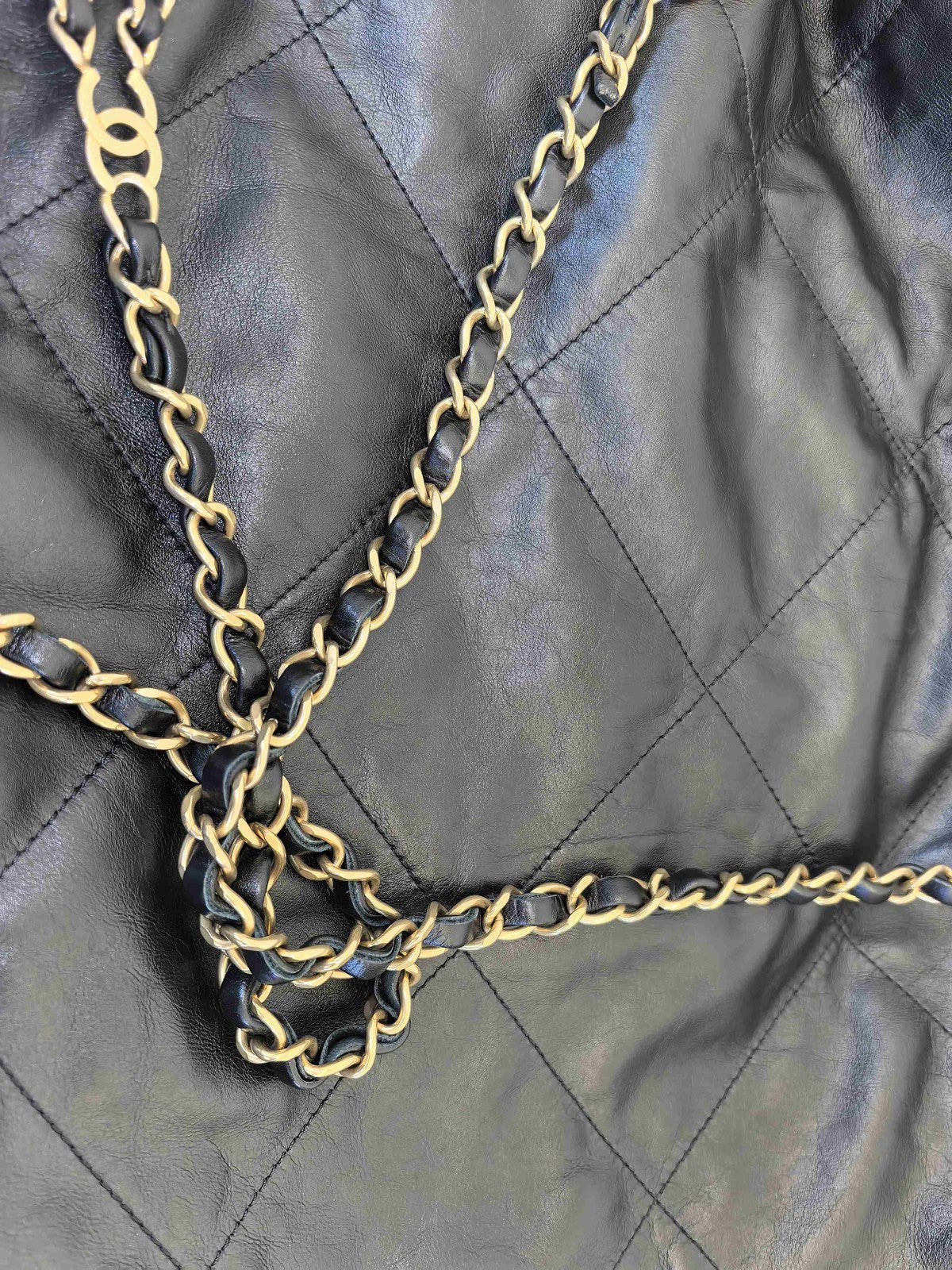 Chanel 22 Backpack Large Calfskin Black Gold Women's Classic Shoulder Bag