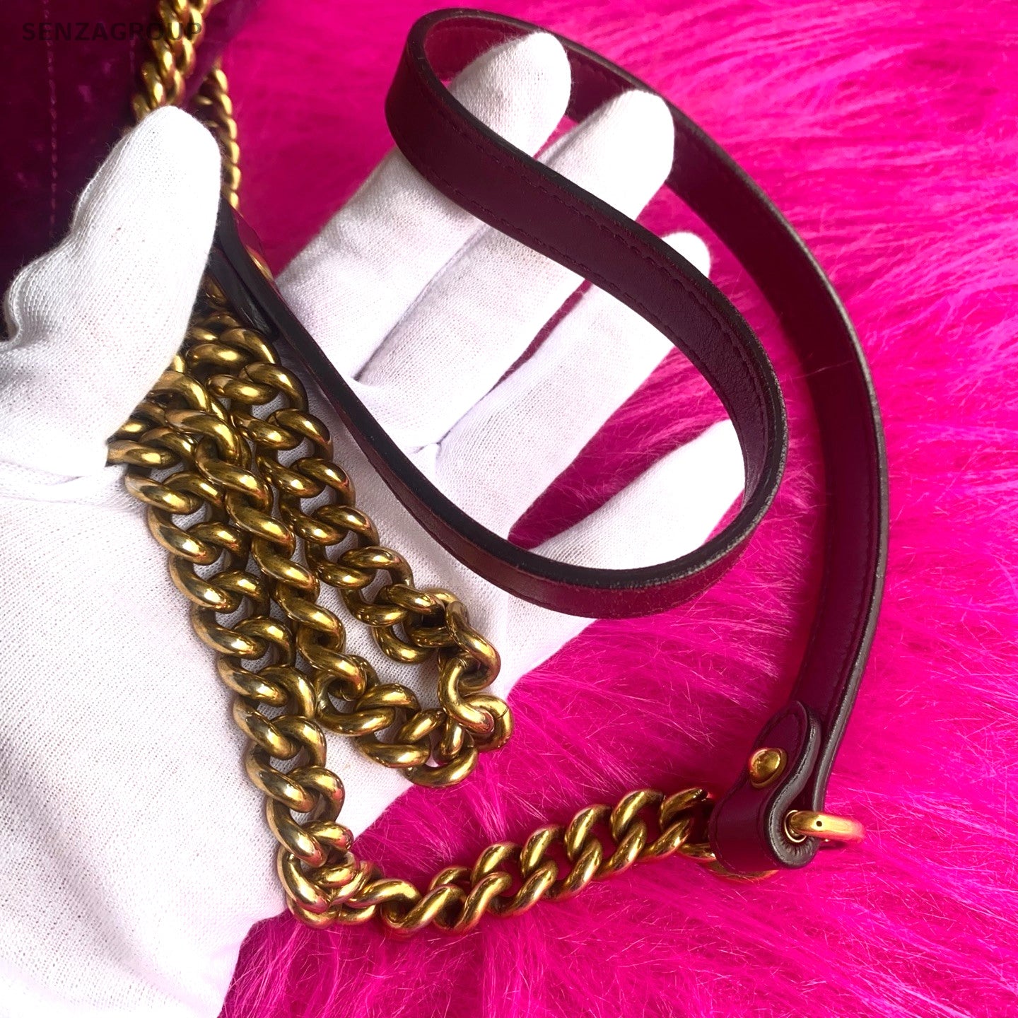 GUCCI GG Marmont 26 velvet Chain Shoulder bag Women Purple Gold