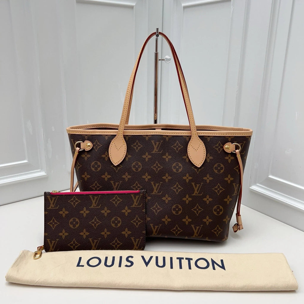 Louis Vuitton Neverfull PM Monogram Canvas Tote Shoulder Bag Brown Gold Women