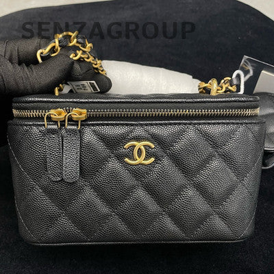 Chanel Classic Black Gold Quilted Long Box Chain Shoulder Bag