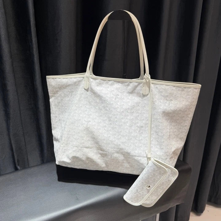 Goyard Canvas Tote GM Top Handle Shoulder Bag White Silver Women Classic D