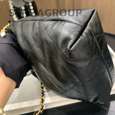 Chanel Black Gold 22 Bag Mini Pearl Chain Shoulder Crossbody Bag Quilted