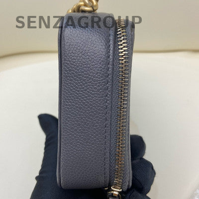 Chanel Le Boy WOC Chain Shoulder Crossbody Bag Grey Gold Hardware