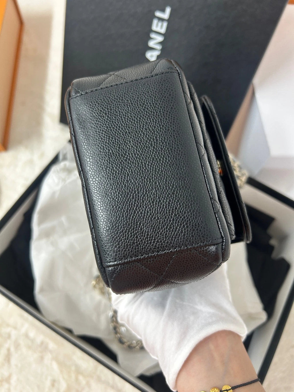 CHANEL Mini Black Gold Leather Backpack For Women