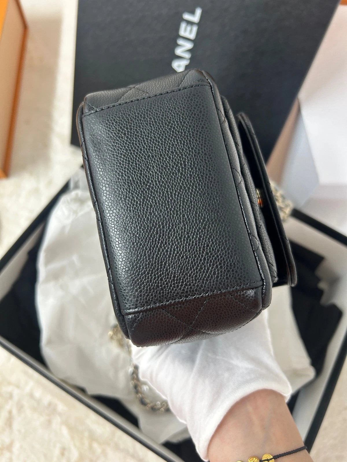 CHANEL Mini Black Gold Leather Backpack For Women