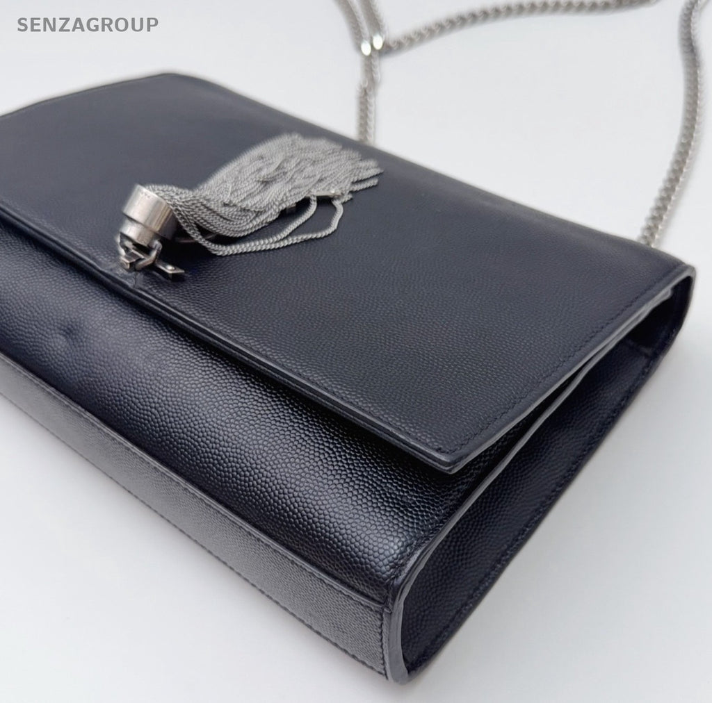 Saint Laurent Kate Chain Crossbody Shoulder Bag Black Silver Women Classic