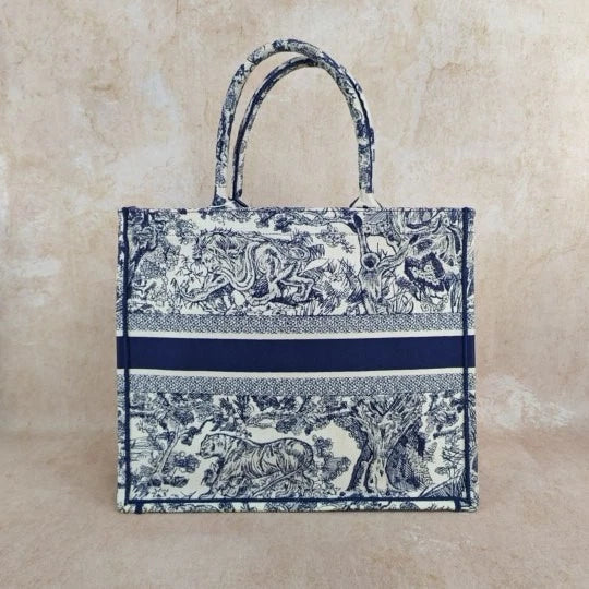 Authentic Dior Canvas Embroidered Large Tote Handbag For Women