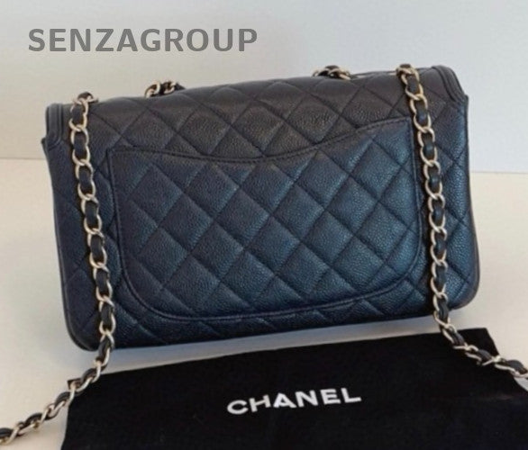 Chanel Classic Flap MM CC Filigree Flag Chain Shoulder Bag Black Women Fashion