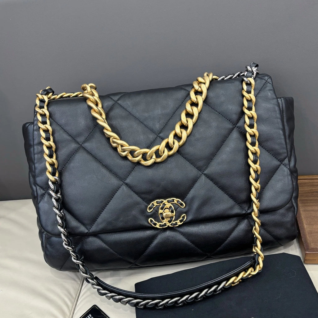 Chanel 19Bag GM Chain Shoulder Bag Crossbody Black Gold Women Classic Fashion