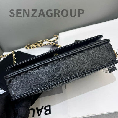 Chanel Caviar Leather Black Gold WOC Quilted Chain Crossbody Bag