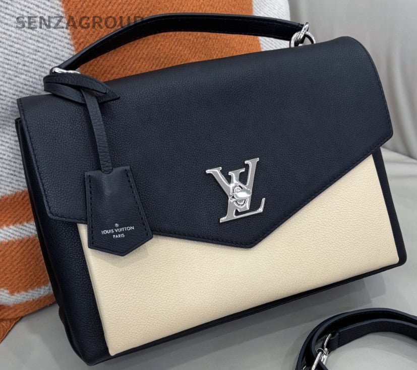 Louis Vuitton My Lockme Calfskin Top Handle Bag Black Beige Women Classic