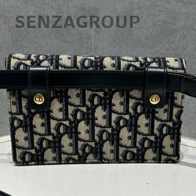 Dior Saddle Oblique Monogram Waist Bag Black Gold Classic Fashion Women