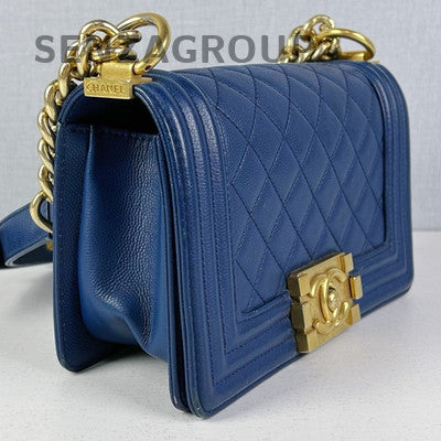 Chanel Le Boy Blue Calfskin Chain Shoulder Crossbody Bag Classic Fashion