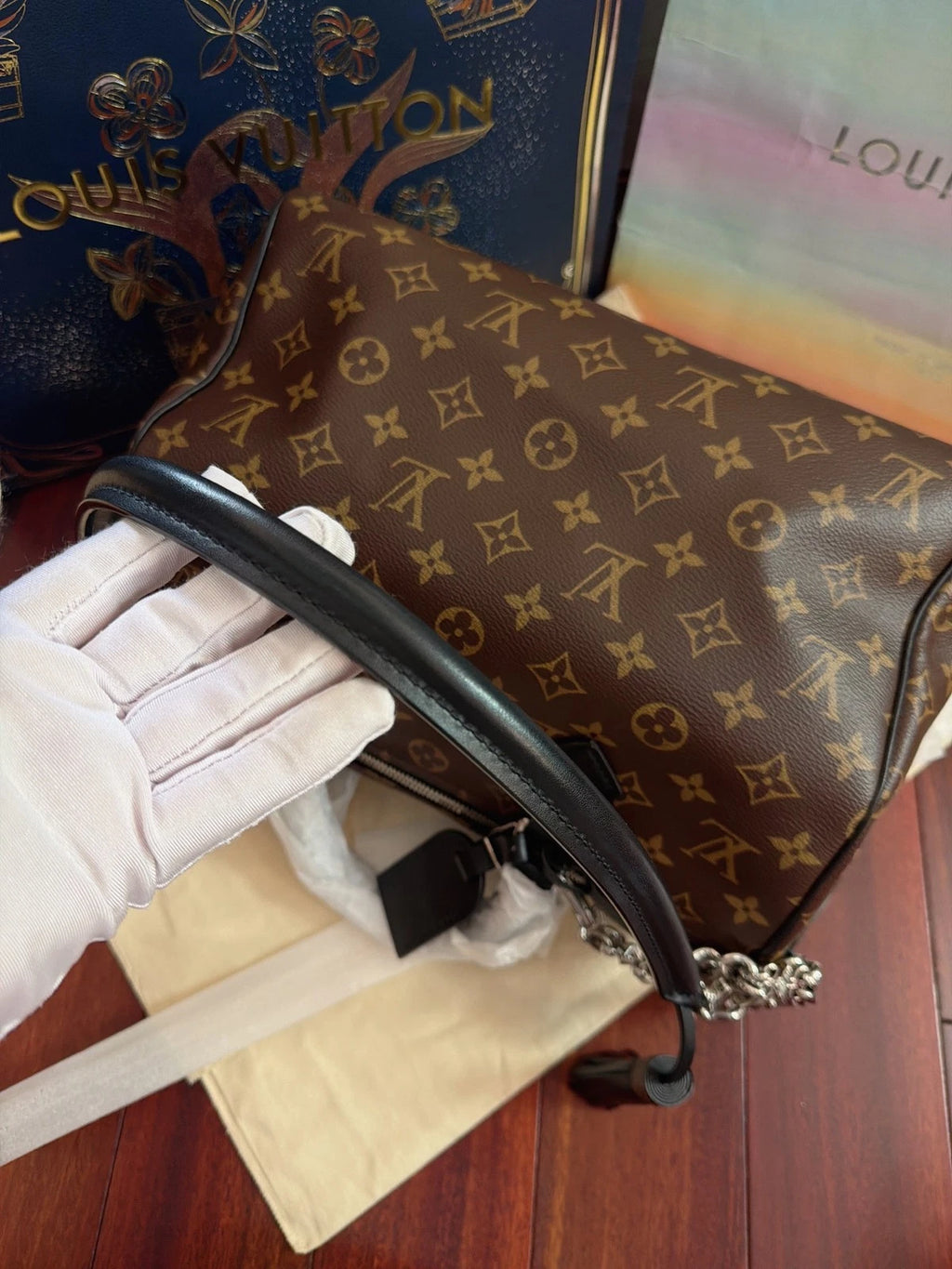 Louis Vuitton Speedy30 Monogram Top Handle Shoulder Bag Black Silver Women