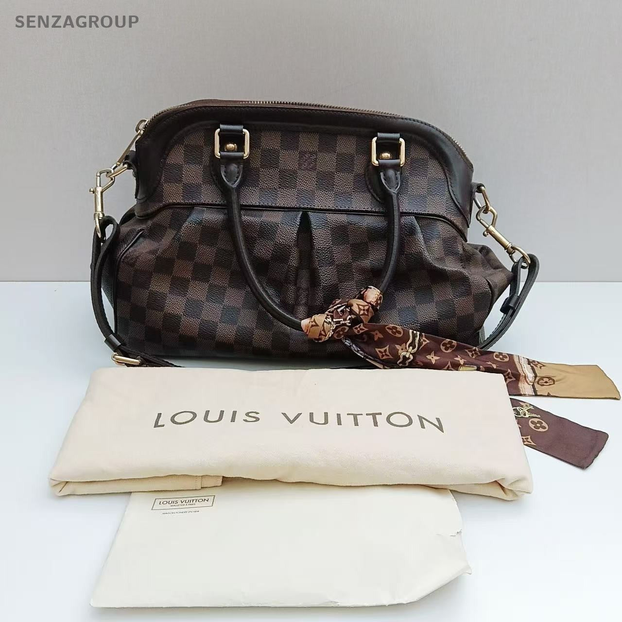 Louis Vuitton Trevi Damier Ebene Top Handle Shoulder Tote Brown Women Classic