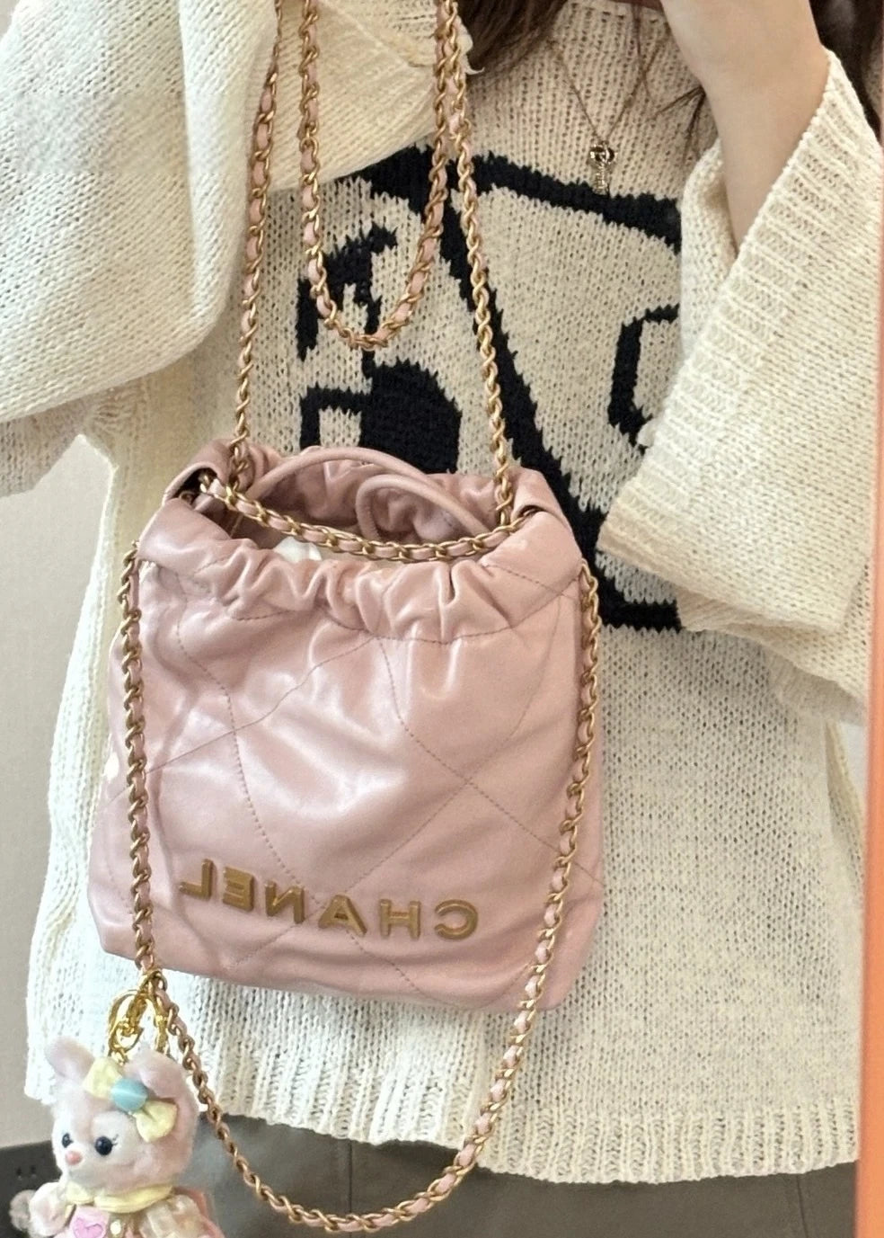 CHANEL 22bag Mini Light Pink Leather Shoulder Crossbody Women