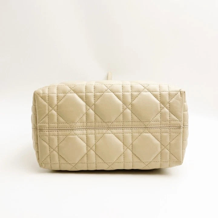 Authentic Dior Toujours Small Beige Calfskin Top Handle Bag For Women