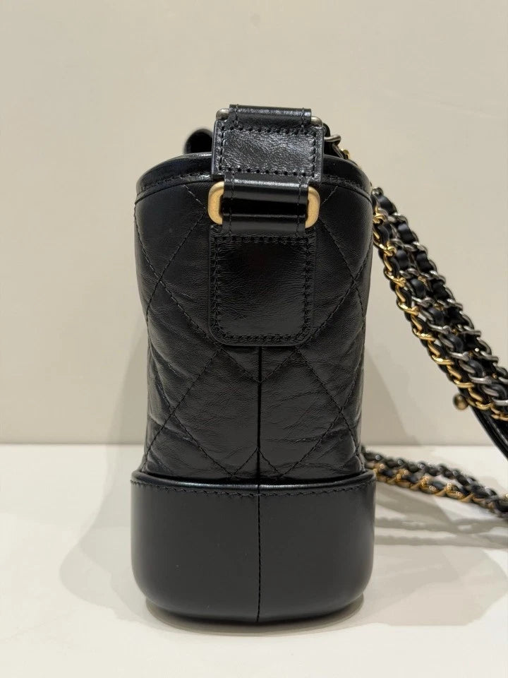 Chanel Gabrielle PM Chain Shoulder Bag Crossbody Black Gold Women