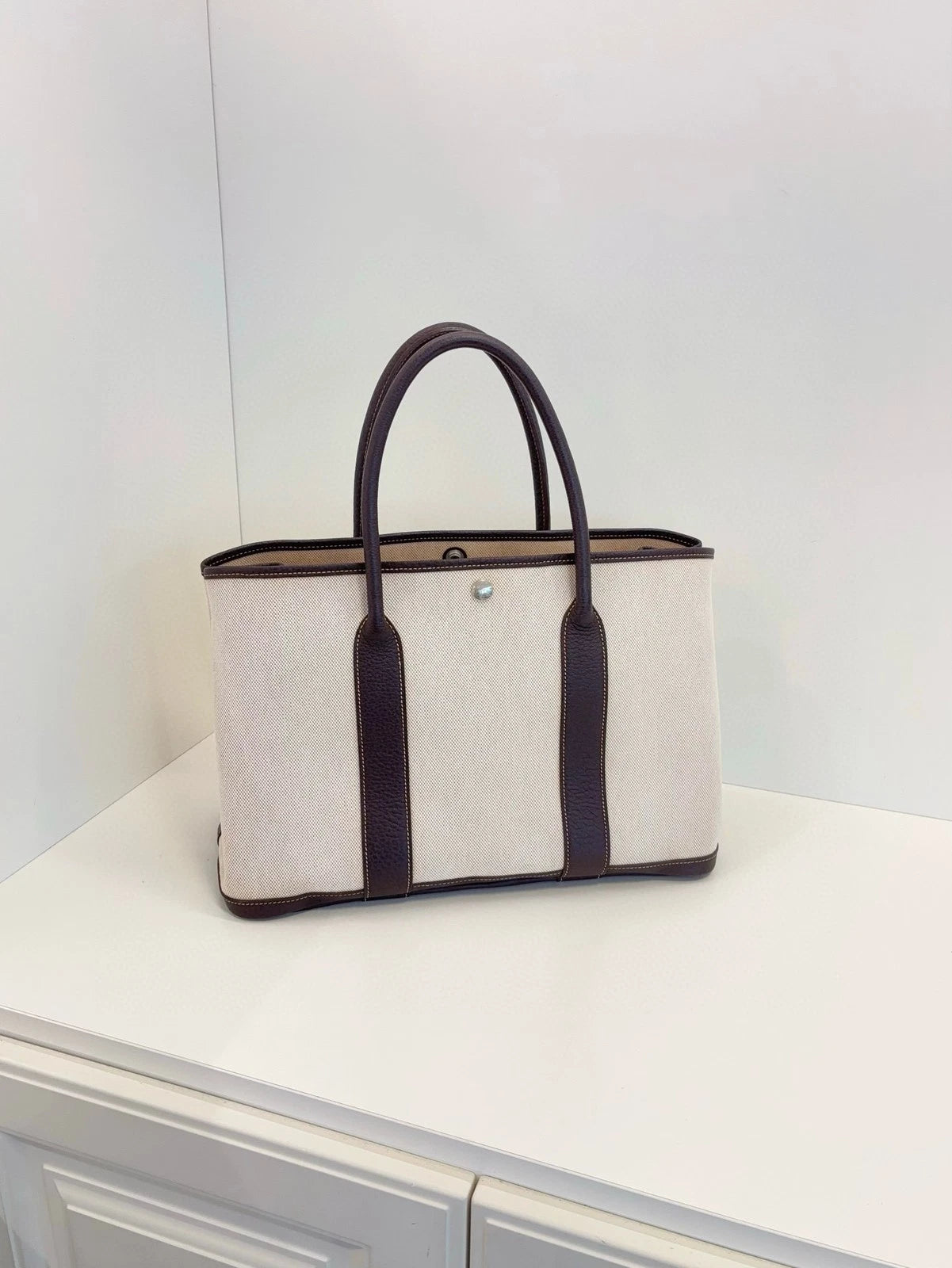 Hermes Garden Party GP 36 Tote Bag Beige Brown Canvas Leather