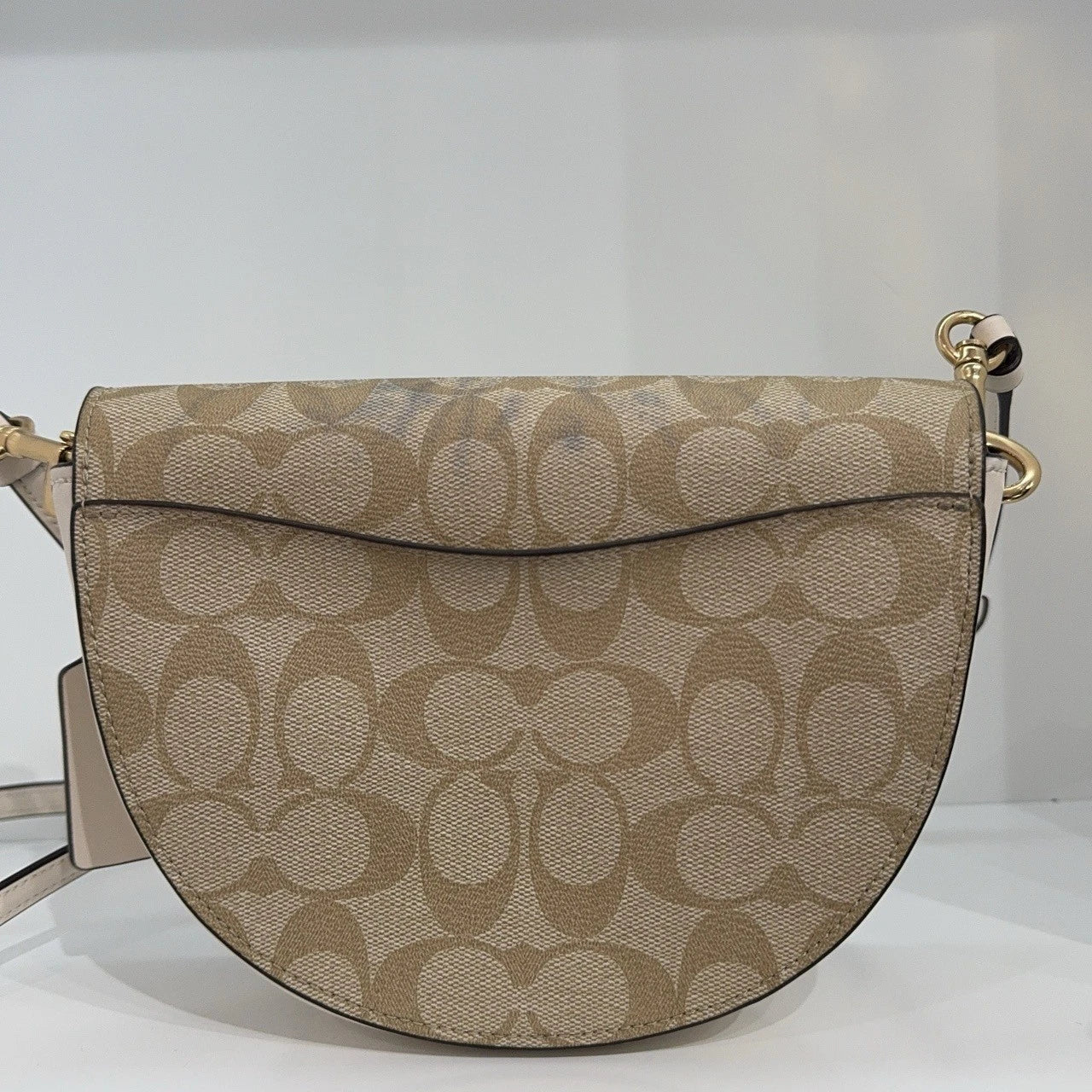 Coach Beige Monogram Canvas Half Moon Saddle Shoulder Crossbody Women