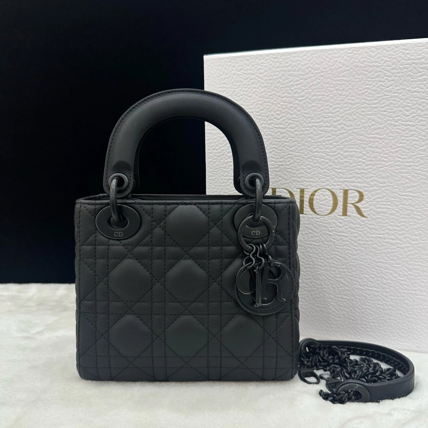 Dior Lady Dior Black Shoulder Bag Chain Bag Excellent
