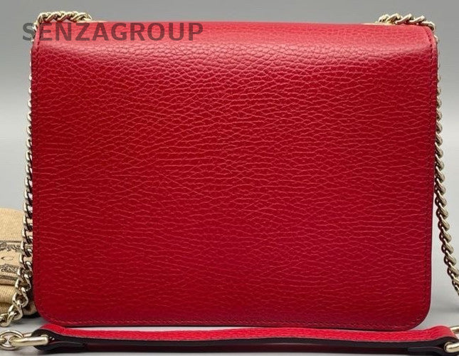Gucci Calfskin PM Chain Shoulder Bag Crossbody Red Gold Women Classic Designer