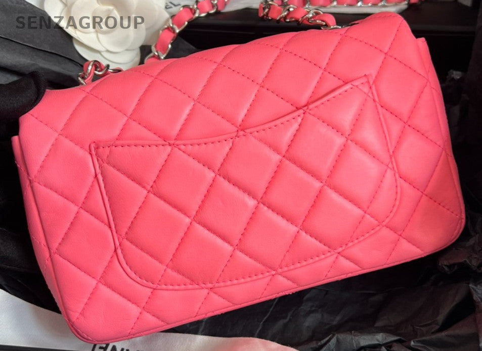 Chanel Classic Flap Mini Chain Shoulder Bag Pink Silver Women Designer