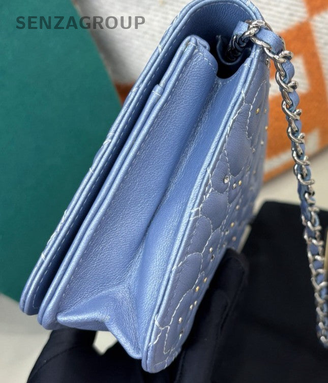 Chanel WOC Bling Bling Chain Shoulder Bag Crossbody Blue Silver Women Designer