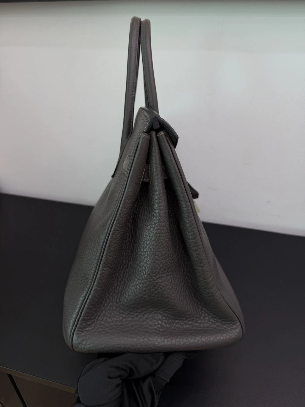 Authentic Hermes Birkin 35 Tote Top Handle Bag Grey Silver Hardware