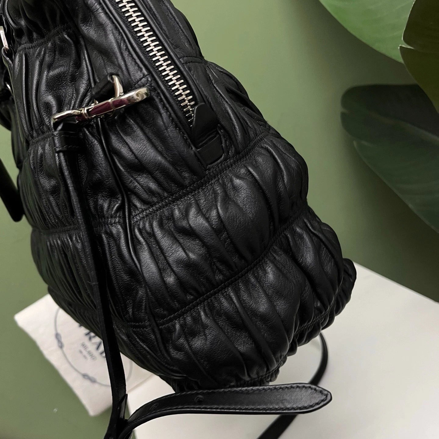 Prada Tote Bag 2ways Black Silver Hardware Crossbody Bag Excellent