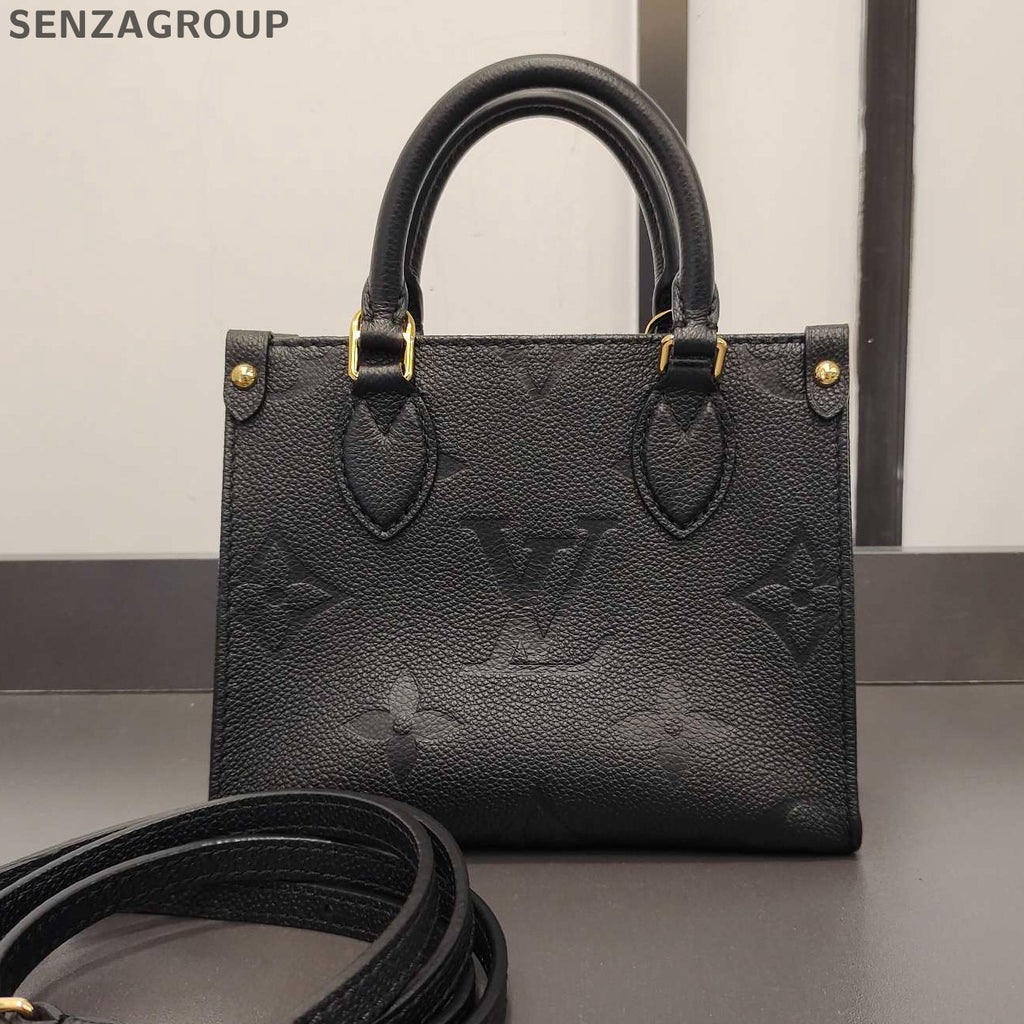 Louis Vuitton Black Leather Monogram Tote Shoulder Crossbody Bag Women Classic