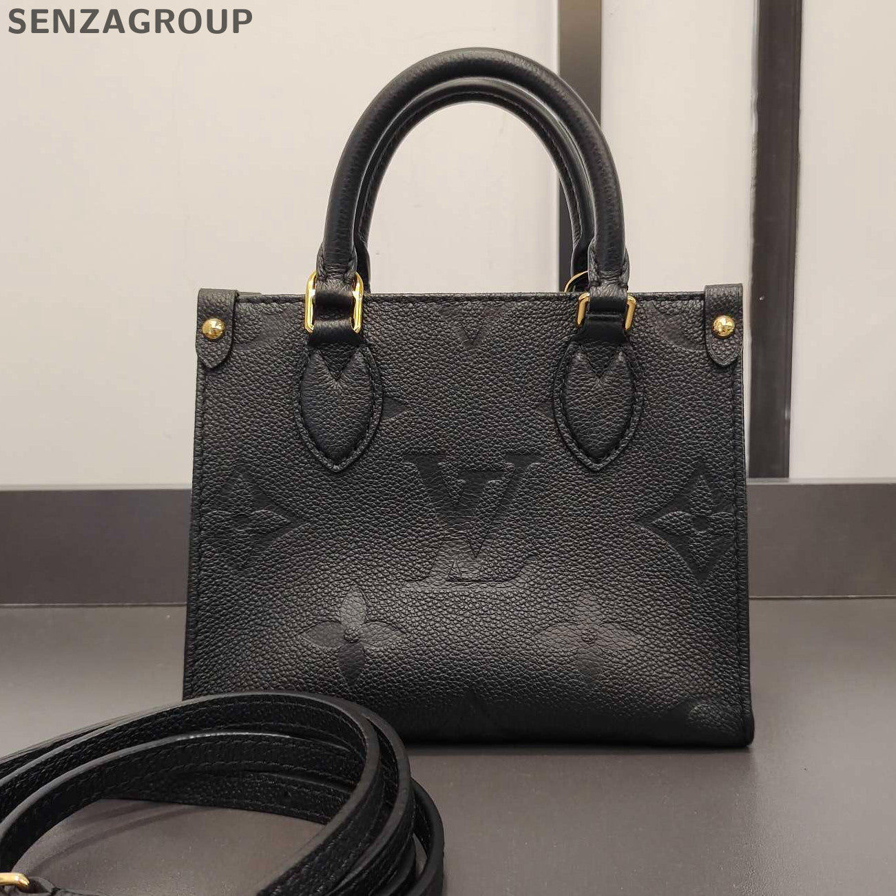 Louis Vuitton Black Leather Monogram Tote Shoulder Crossbody Bag Women Classic