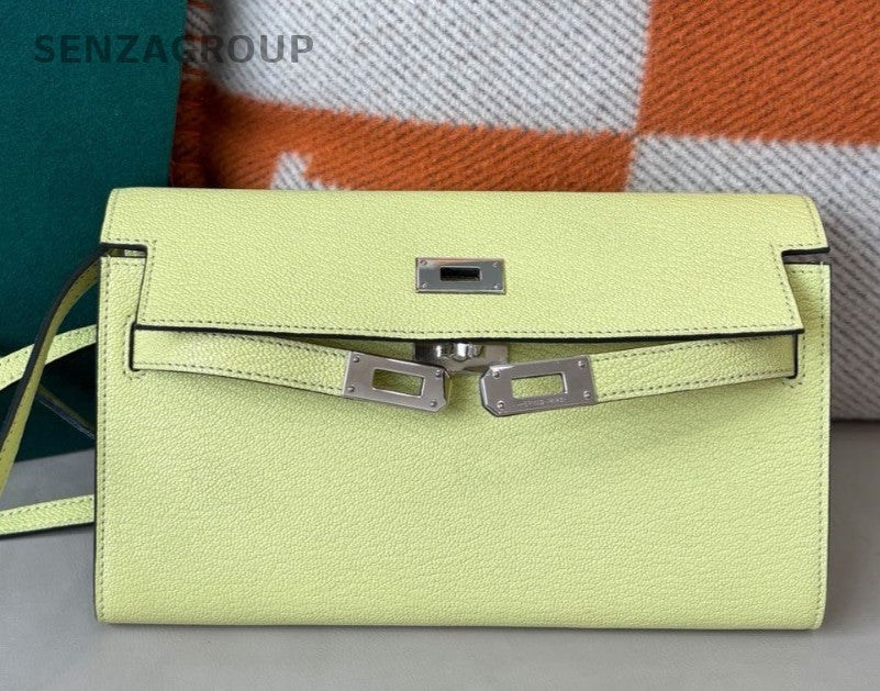 Hermes R9 Kelly To Go Crossbody Yellow Silver Used Women Classic Fashion