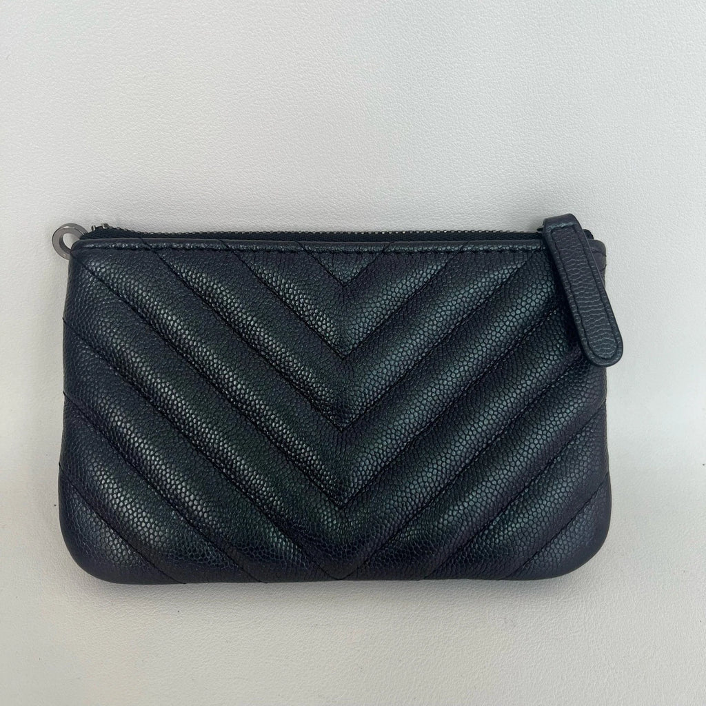 CHANEL Caviar Leather Zipper Card Holder Coin Wallet For Women