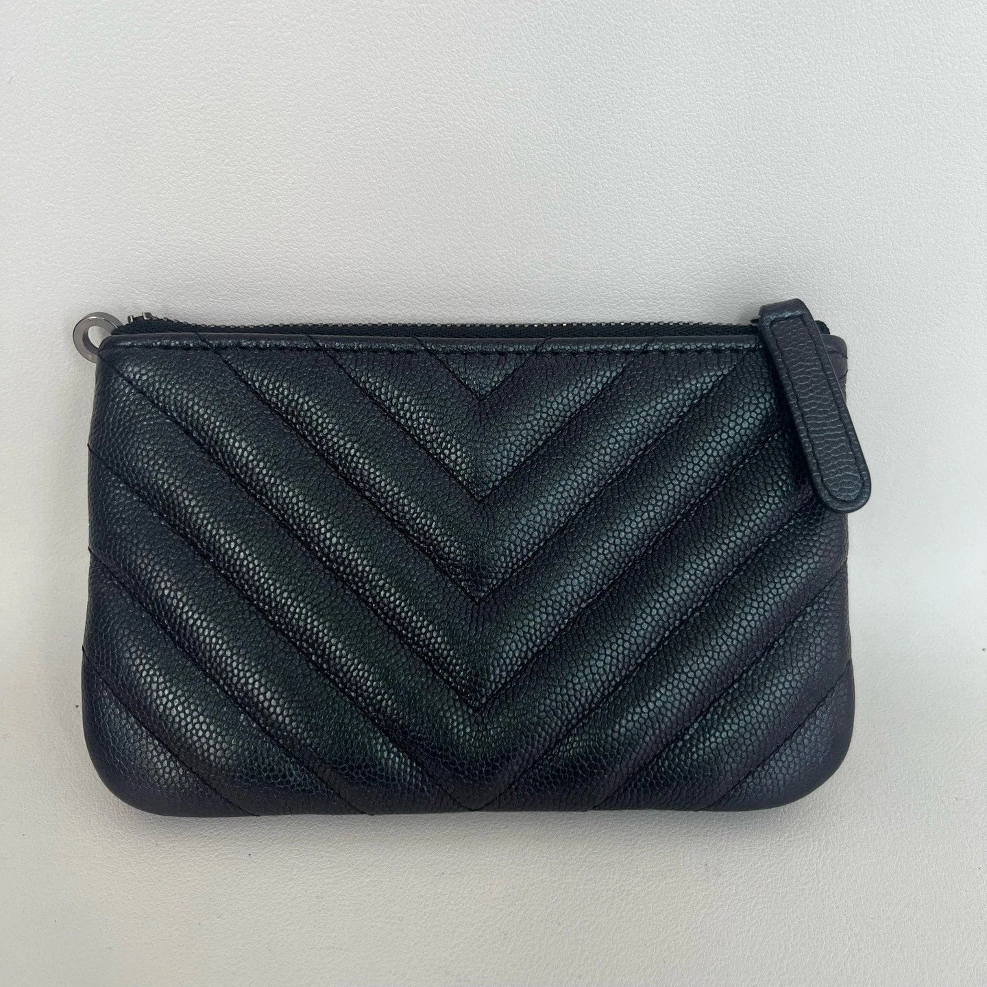 CHANEL Caviar Leather Zipper Card Holder Coin Wallet For Women