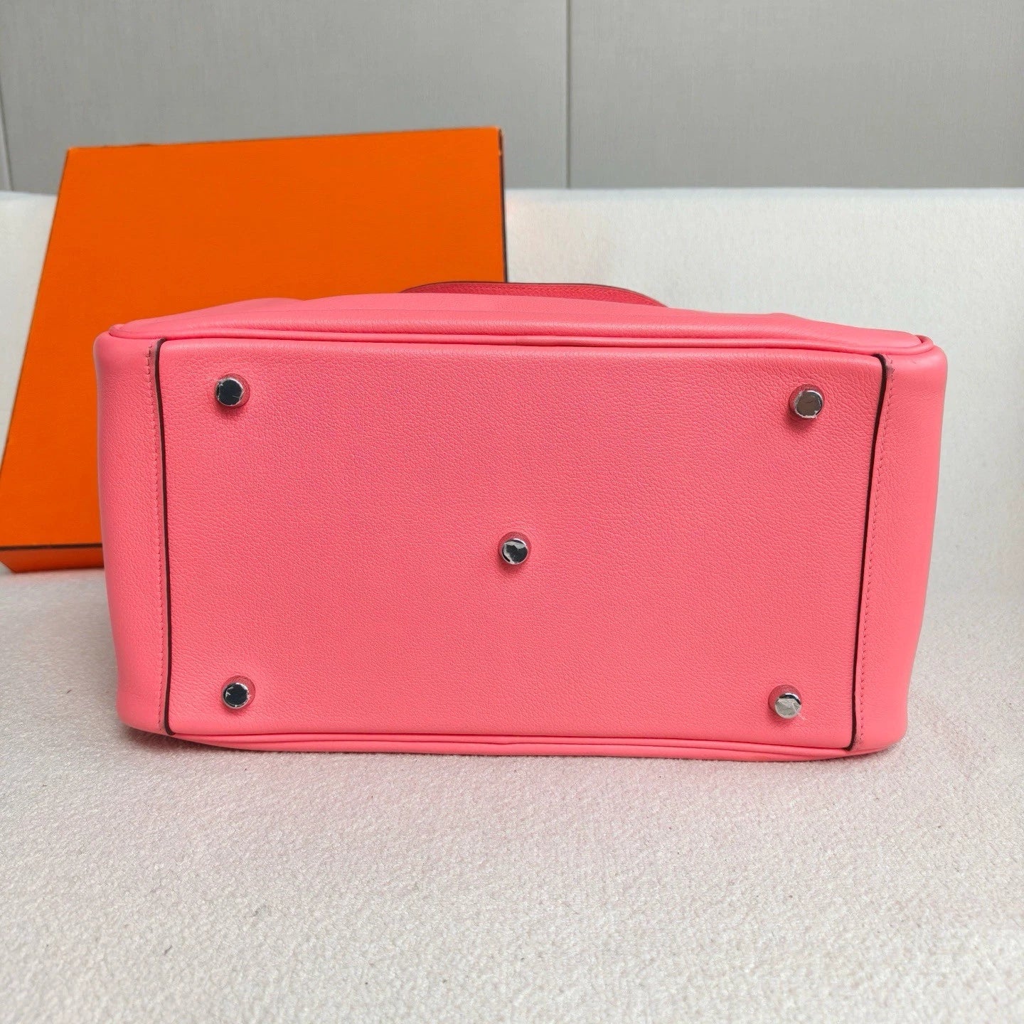 Hermes Lindy30 TC Leather Top Handle Shoulder Bag Pink Silver Women Classic