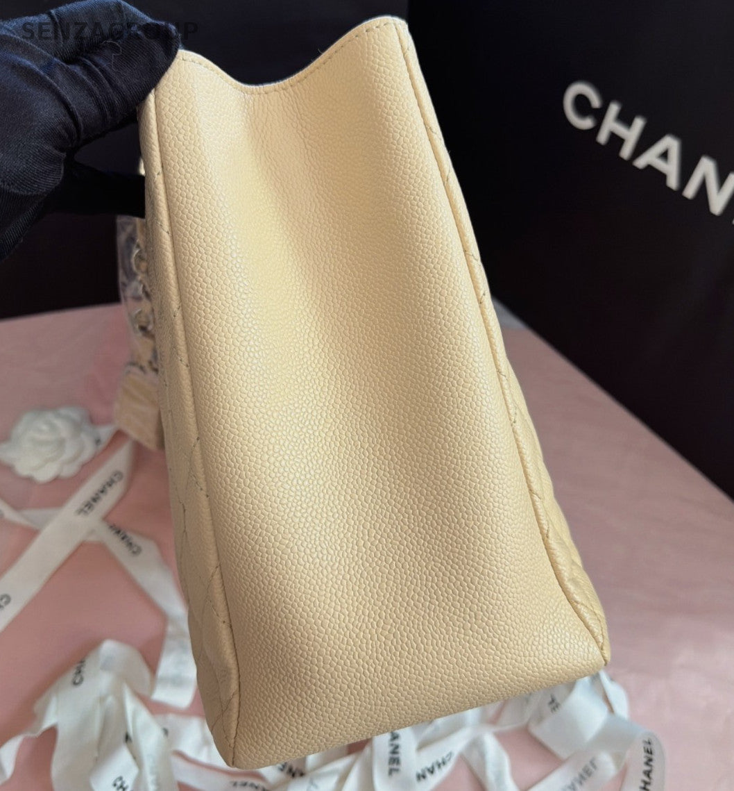 Chanel GST Chain Shoulder Bag Beige Silver Diamond Women Classic