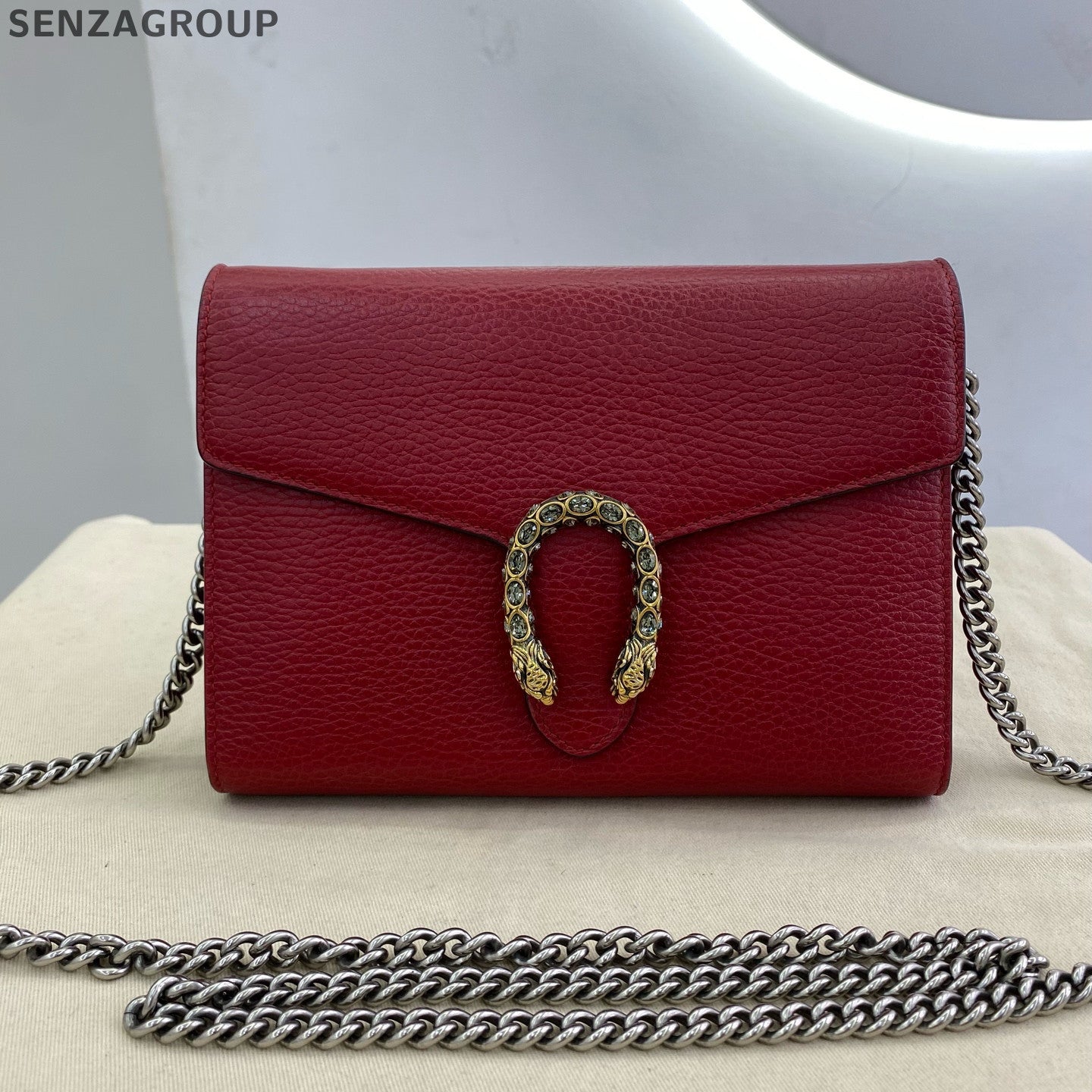 Gucci Dionysus WOC Chain Shoulder Crossbody Bag Red Silver Classic Women