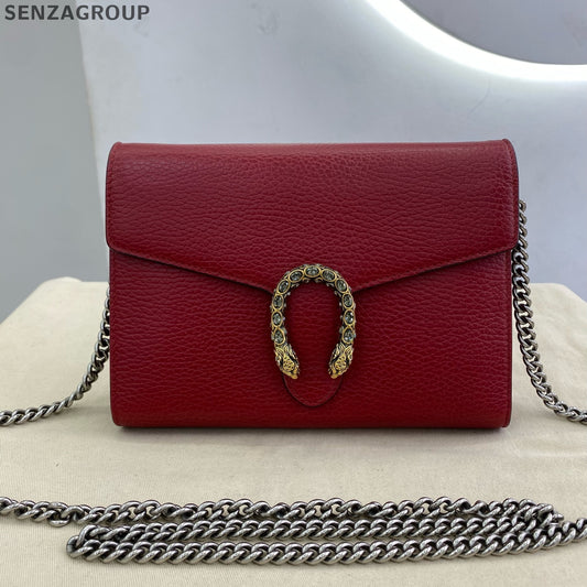 Gucci Dionysus WOC Chain Shoulder Crossbody Bag Red Silver Classic Women