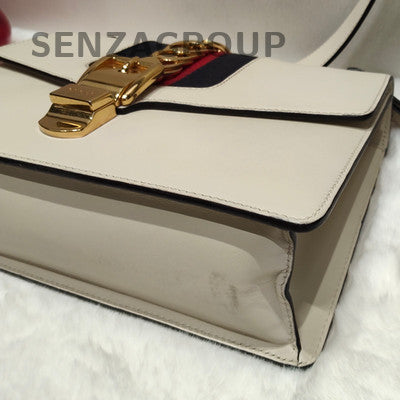 Gucci Sylvie Shoulder Bag White Gold Classic Fashion Women